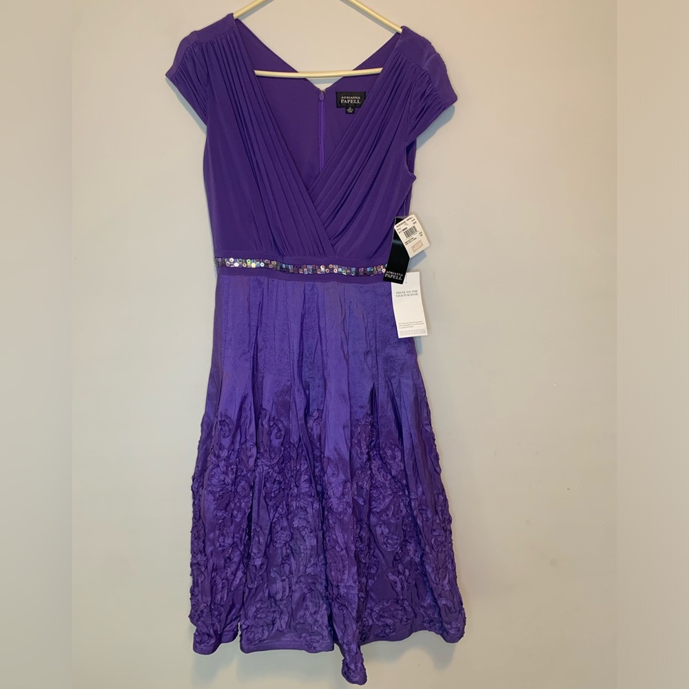 Adrianna Papell women’s Purple Dress with Embellished Waist size 10